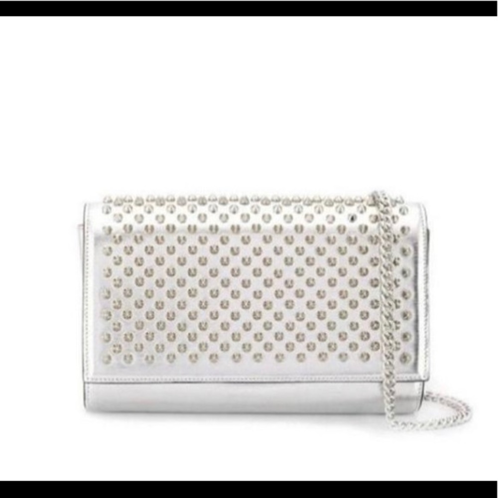 Christian Louboutin Paloma Spiked Silver Clutch